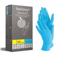 Перчатки нитриловые смотровые нестерильные текстурованные на пальцах BENOVY 50 пар/упак