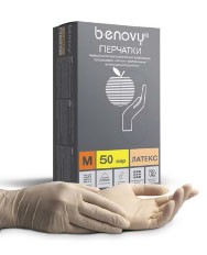 Перчатки нестерильные латексные неопудренные BENOVY Latex Chlorinated