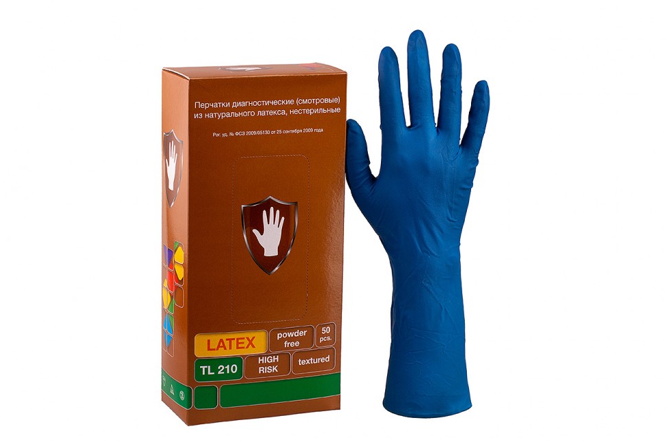 Перчатки нестерильные латексные неопудренные синие Safe&Care High Risk, 25 пар (TL210)